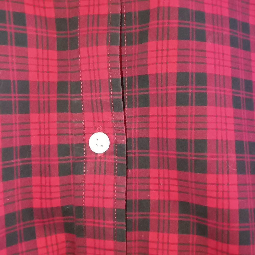 CHAPS Mens Plaid Long Sleeve Button Down Shirt Red Black XL No Iron - Picture 12 of 13
